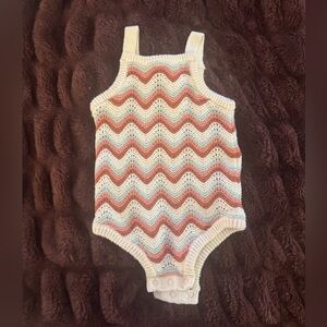 Janie and Jack Zigzag Knit Bodysuit in Cream and Pink